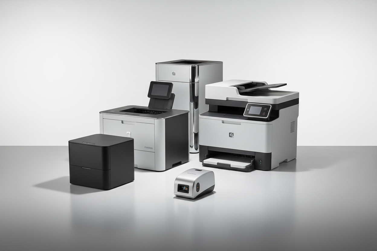 "Professional printer collection featuring HP and EPSON models for home and office use"